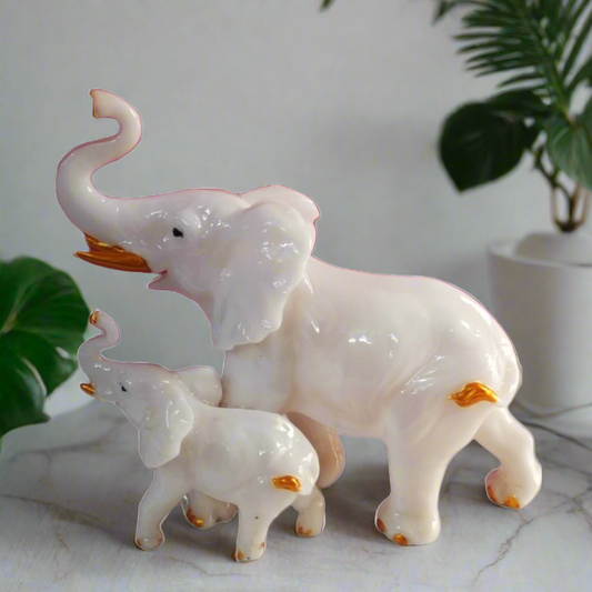 Statue ALiLA ALiLa Elephant with Kid Statue Showpiece Idol for Gifting & Home Table Office Desk Decoration Figurines, White Marble, 8 Inches Height Statue