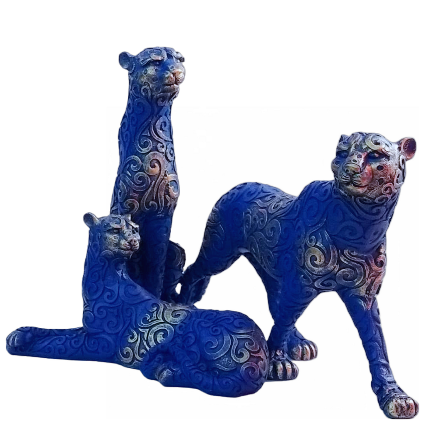 Statue ALiLA Leopard Statue Showpiece Idol for Gifting & Home Living Room Desk Office Table Decoration, Blue & Silver, Set of 3 Statue