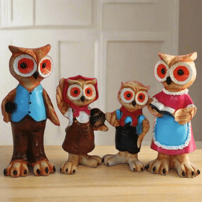 Statue ALiLA Owl's Family Showpiece for Home Decoration Interior Good Luck Statues, Set of 4 Statue