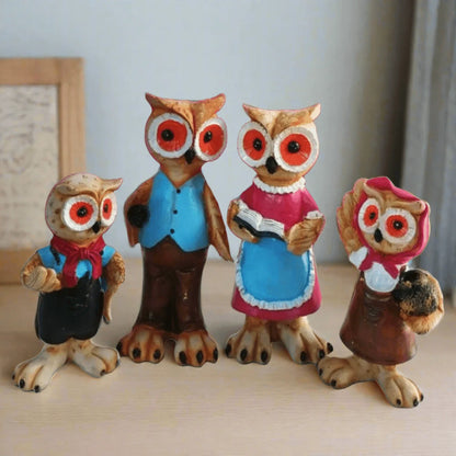 Statue ALiLA Owl's Family Showpiece for Home Decoration Interior Good Luck Statues, Set of 4 Statue