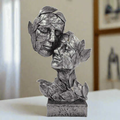 Silver Leaf Couple Faces Statue Showpiece Idol for Gifting & Home Table Decoration Vastu Lucky, 12.5 Inches Height - ALiLA