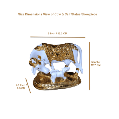 Statue ALiLA White & Golden Kamdhenu Cow and Calf Statue for Home Wealth, Prosperity, Peace, 6 Inches Statue