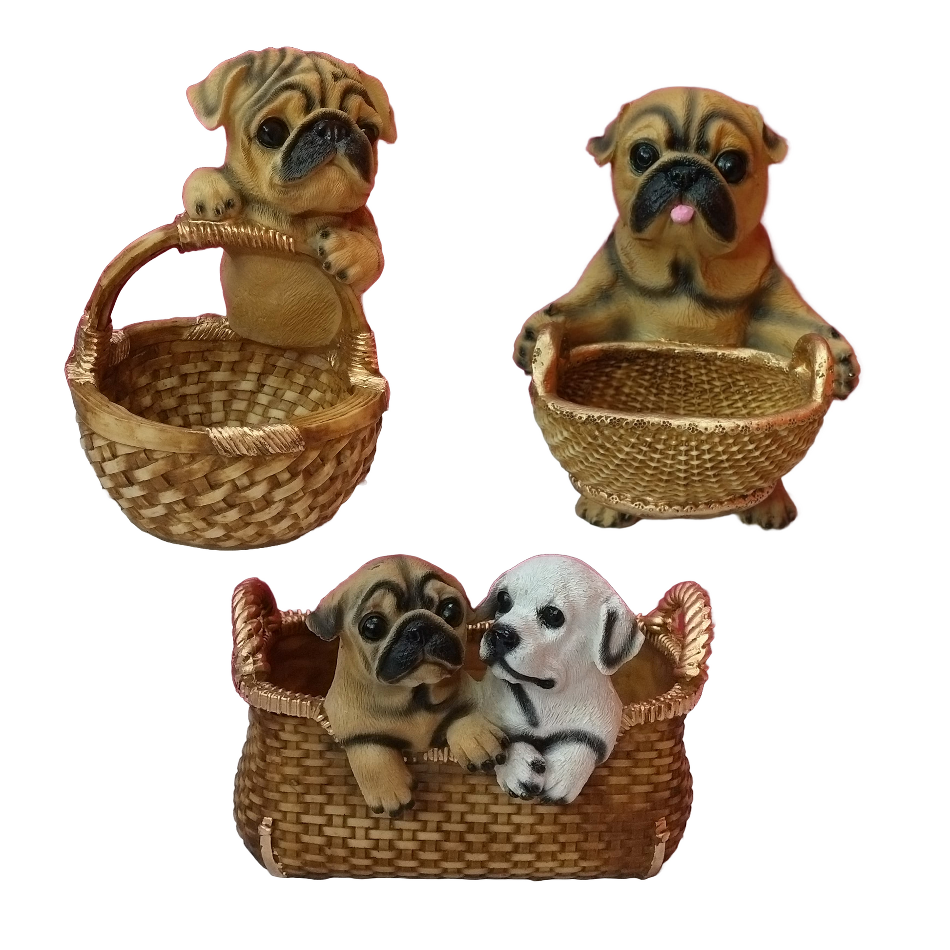 Statue ALiLA Bull Dogs with Puppies in The Basket Dog Family Statue Showpiece Idols for Gifting & Home Table Decoration, Set of 3 Statue