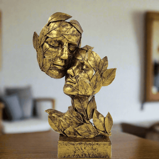 ALiLa Golden Leaf Couple Faces Statue Showpiece Idol for Gifting & Home Table Decoration Vastu Lucky, 12.5 Inches Height - ALiLA