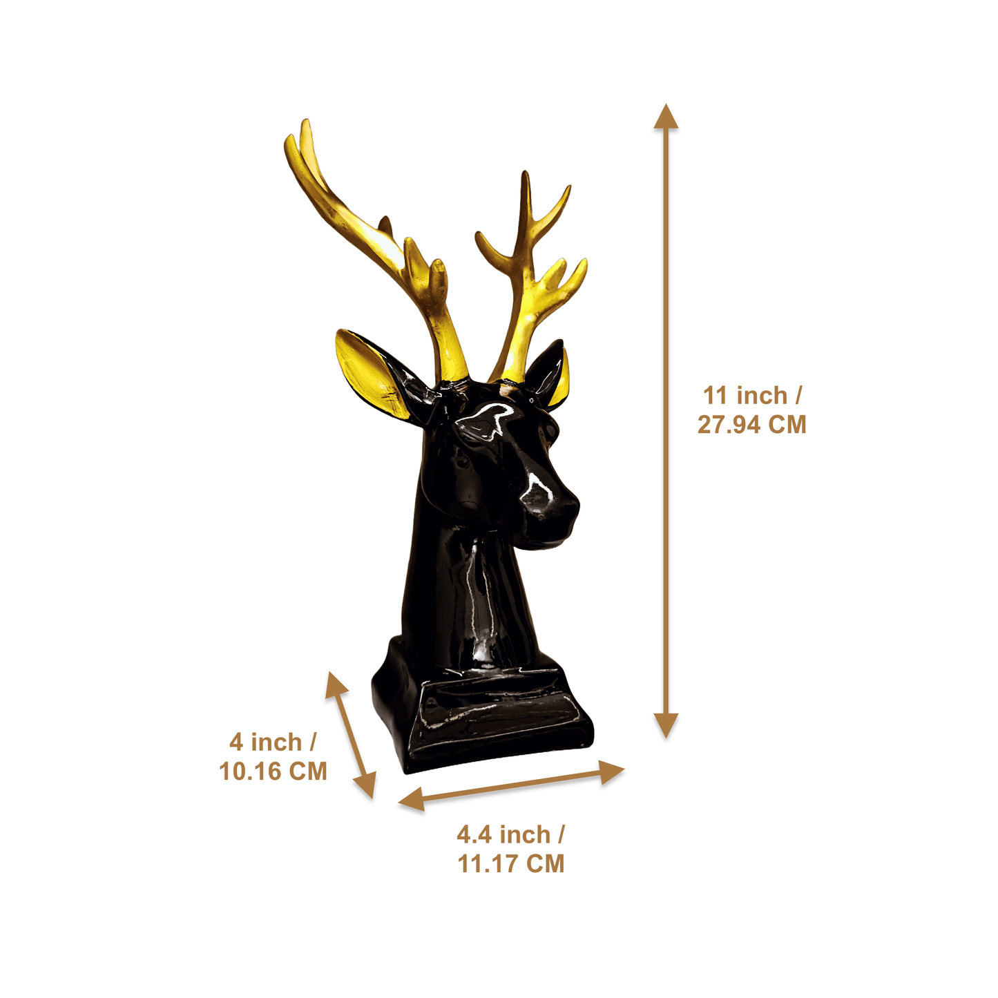 ALiLa Black Deer with Golden Horn Statue Idol for Table/ Living room Decoration & Gifting, 11 Inches Height - ALiLA