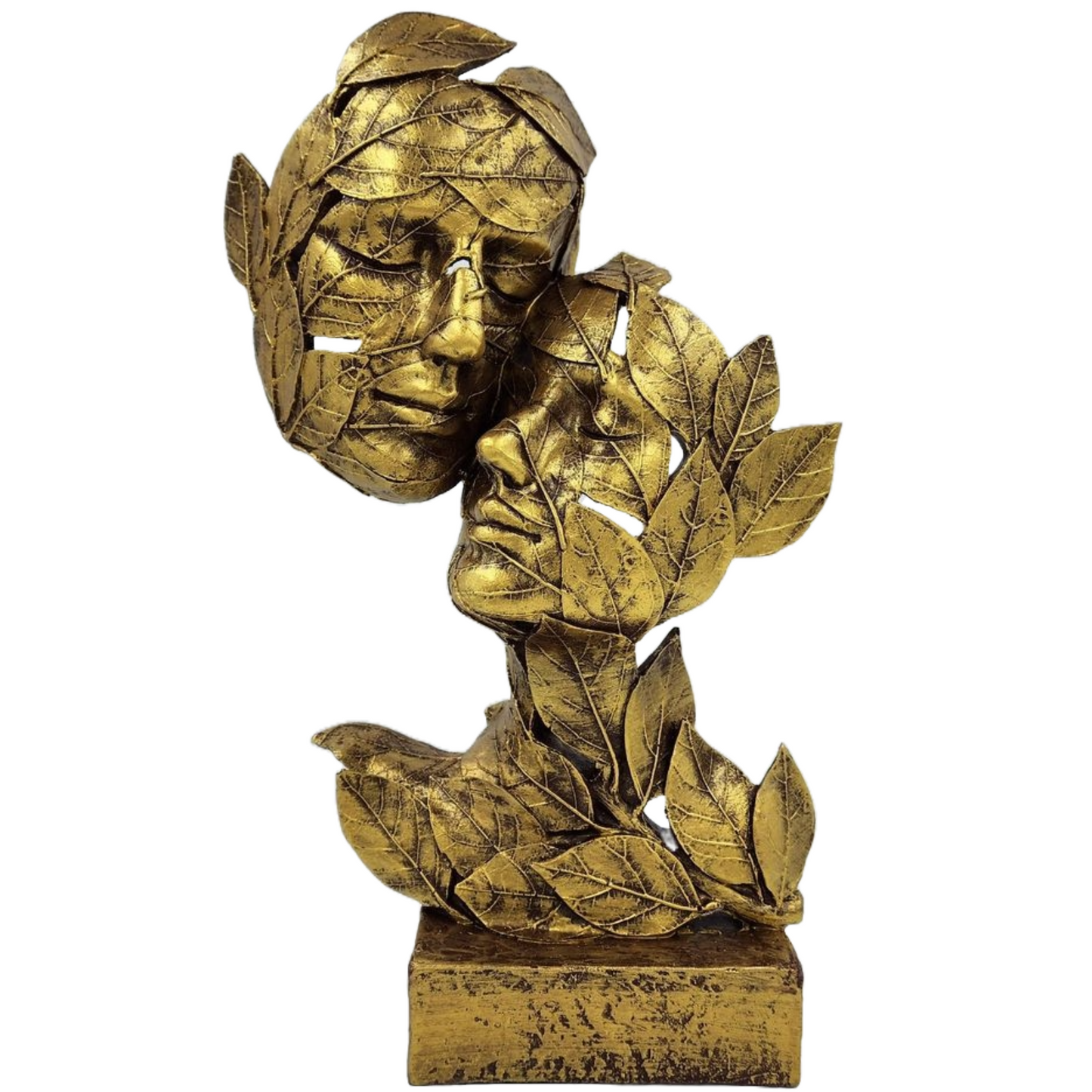Statue ALiLA Golden Leaf Couple Faces Statue Showpiece Idol for Gifting & Home Table Decoration Vastu Lucky, 12.5 Inches Height Statue