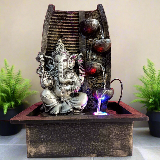 Water Fountain ALiLA ALiLa Silver Ganesha Vinayaka Statue Waterfall Fountain with LED Lights for Home/Living room/Garden/Table/ Decoration gifting item Water Fountain