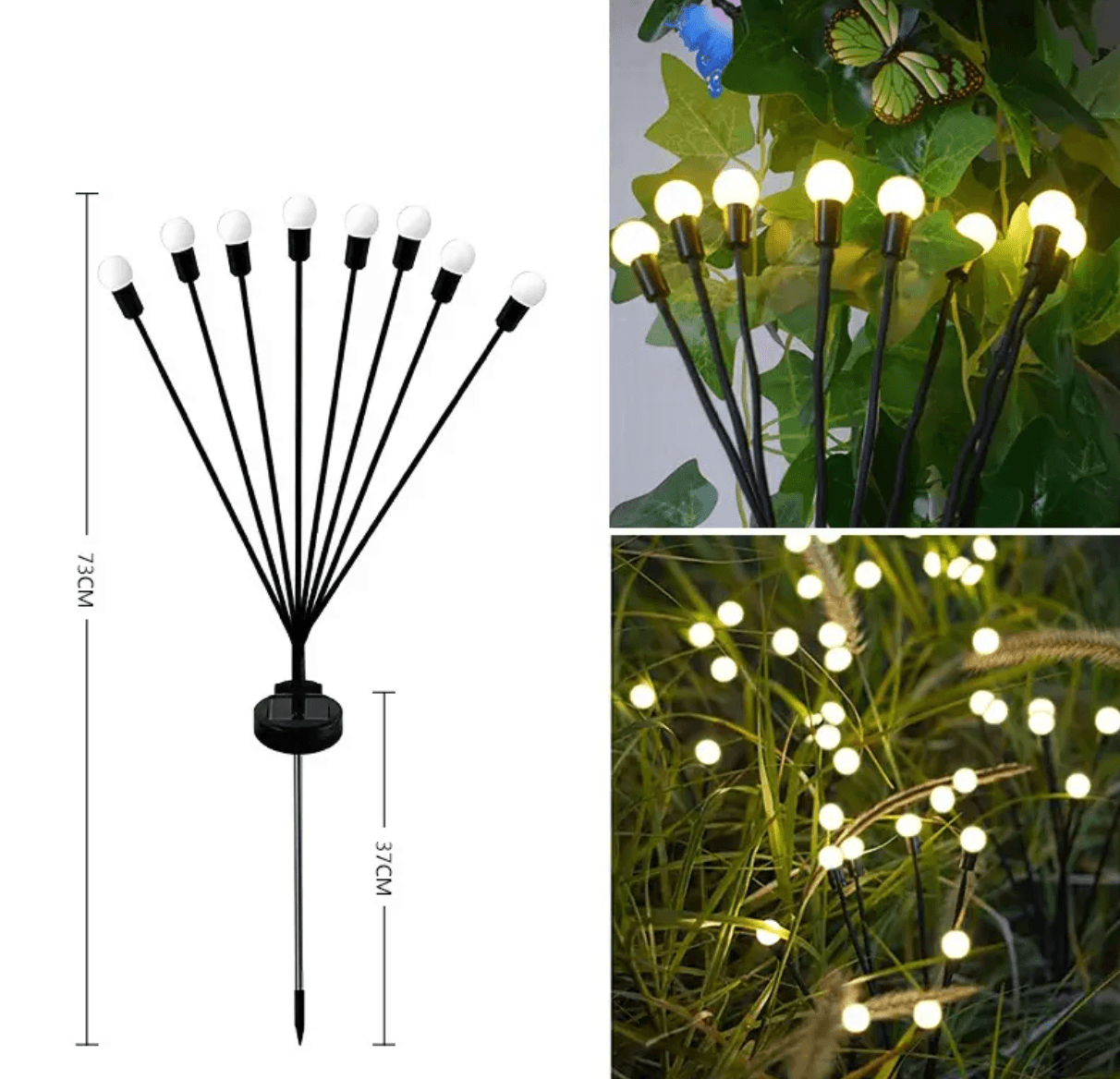 LED String Light ALiLA 8 LED Firefly Solar Lights Starburst Swaying Garden Plants Light, Warm White, Outdoor Decor Decoration, Waterproof Path Lights for Balcony, Pathway LED String Light