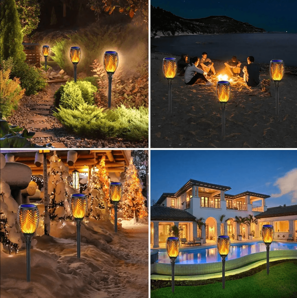 LED String Light ALiLA Mashaal Flame Solar Lights Outdoor Waterproof Dancing Fire Torch Lantern Landscape Auto On/Off for Home Garden Balcony Decor Decoration Lighting LED String Light