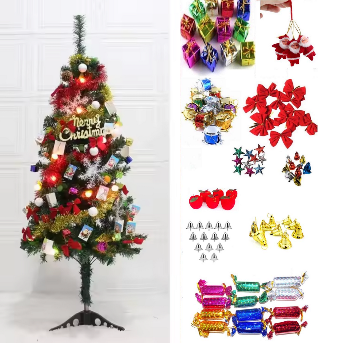 ALiLA 3 Feet Artificial Christmas Tree with 60 Decorations and LED String Lights - Perfect for Home, Office, or Small Spaces