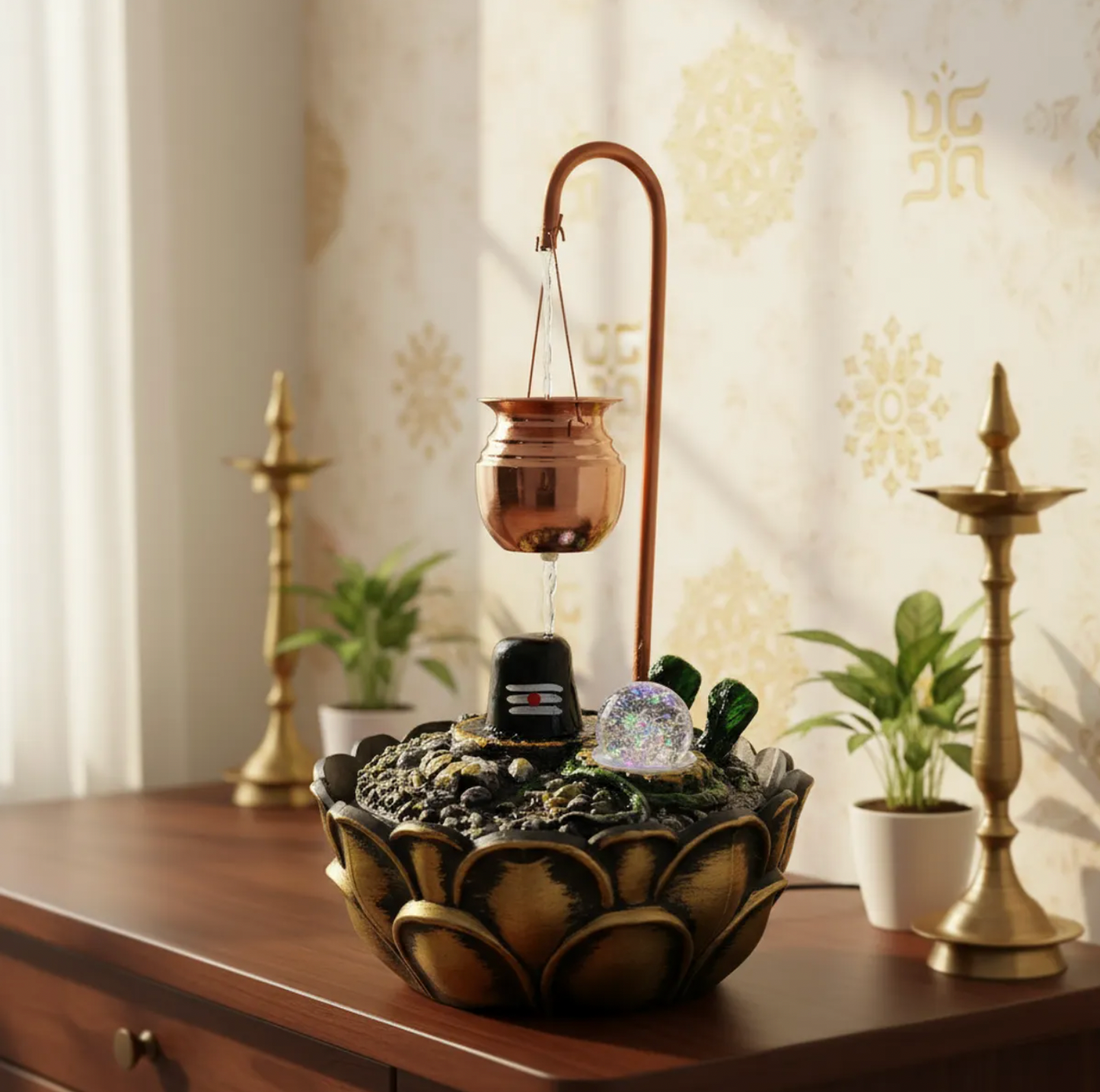 Water Fountain ALiLA ALiLa Lord Shiva Shivling Table Top Water Fountain with LED Lights Home Decor Decoration  Indoor Outdoor Gift Gifting Items, 18 Inches Height Water Fountain