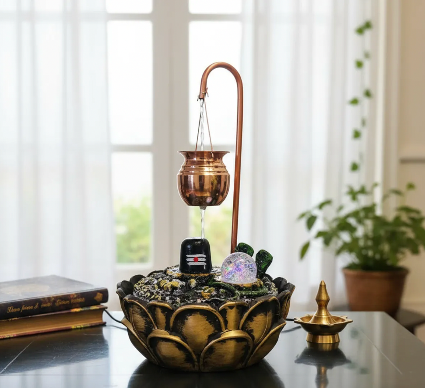 Water Fountain ALiLA ALiLa Lord Shiva Shivling Table Top Water Fountain with LED Lights Home Decor Decoration  Indoor Outdoor Gift Gifting Items, 18 Inches Height Water Fountain