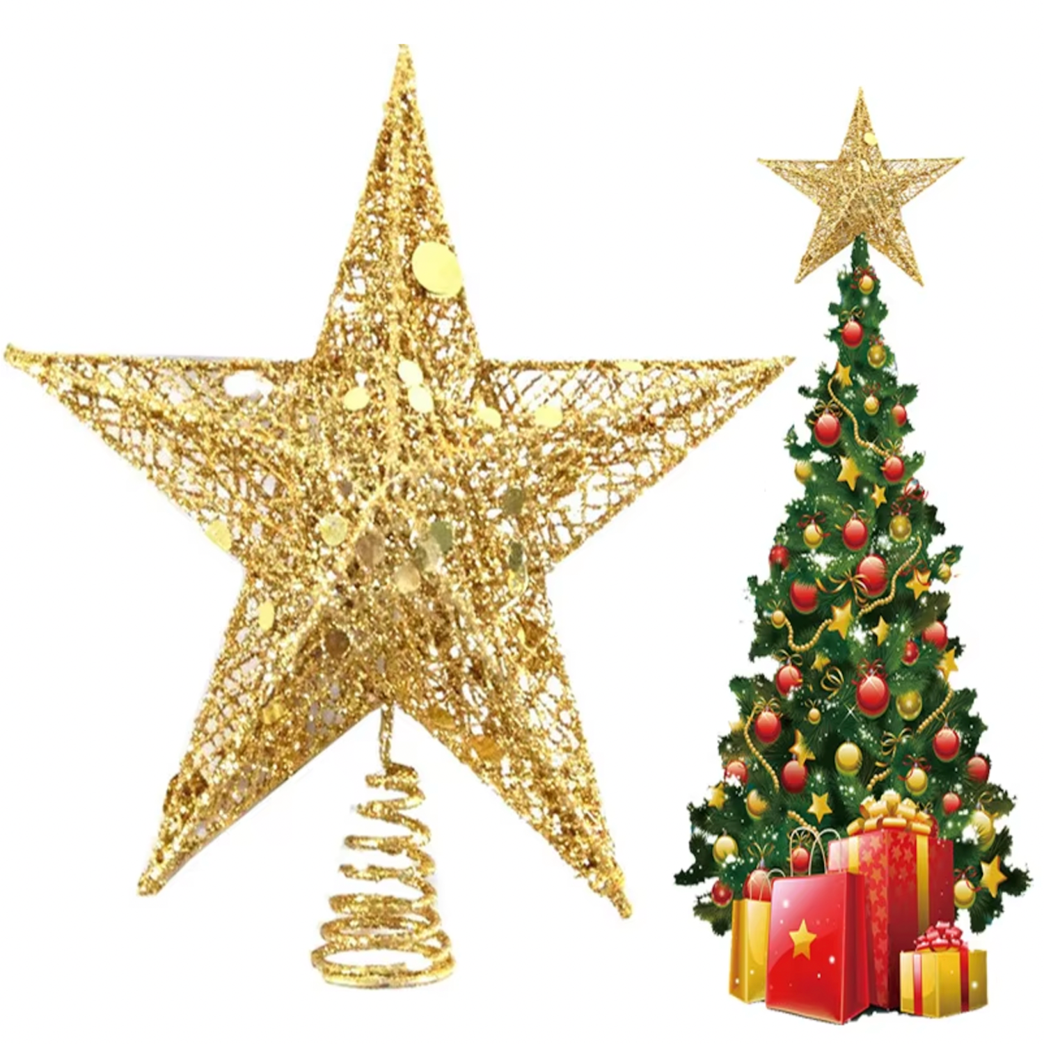 Christmas ALiLA Tree Top Hanging Star for Artificial Christmas Picks for Xmas Tree Topper Stars Decorations Hanging Ornaments, DIY Xmas Wreath, Crafts, Holiday and Home Decor, 9 Inches Christmas