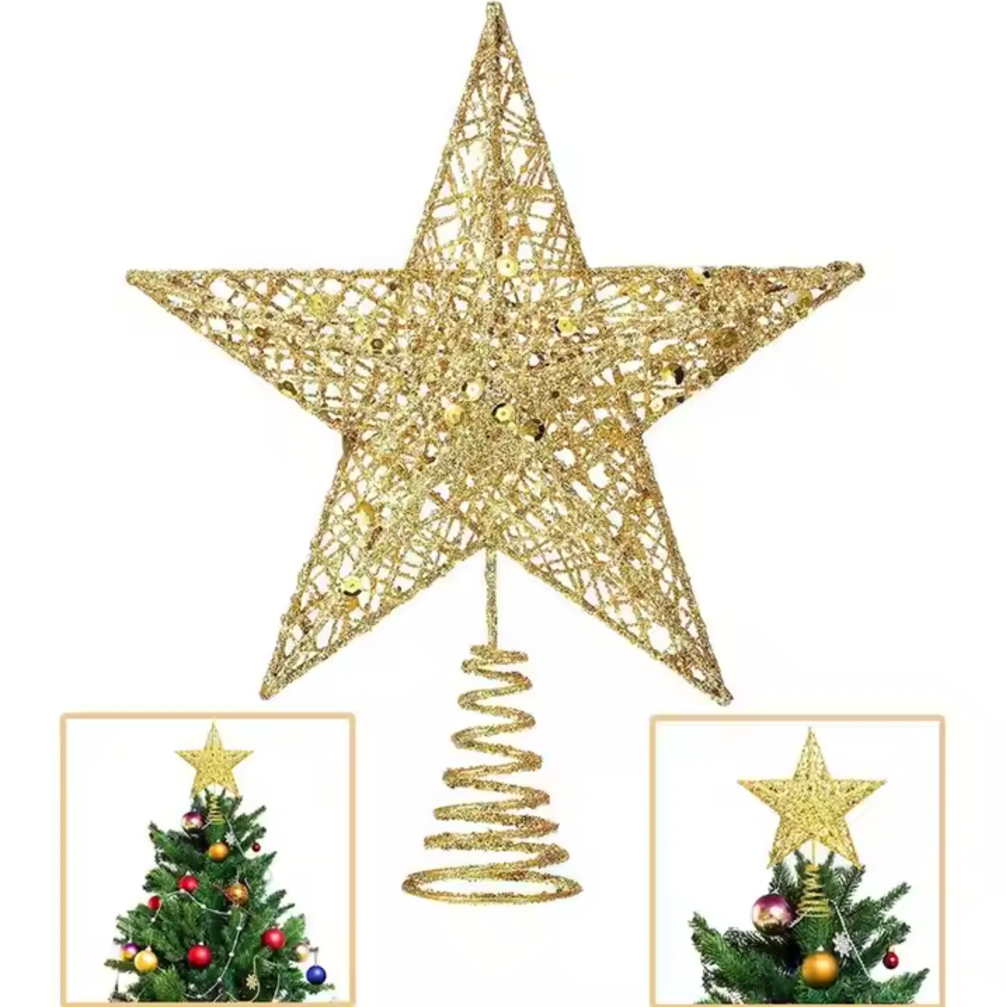 Christmas ALiLA Tree Top Hanging Star for Artificial Christmas Picks for Xmas Tree Topper Stars Decorations Hanging Ornaments, DIY Xmas Wreath, Crafts, Holiday and Home Decor, 9 Inches Christmas