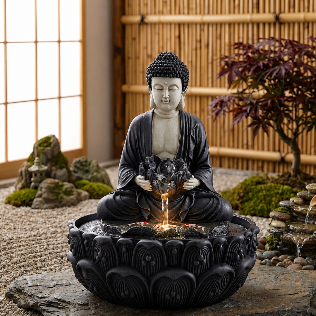 Water Fountain ALiLA ALiLa Kamal Buddha Idol Table Top Water Fall Fountain with LED Lights Home Decoration Indoor Outdoor Gift Gifting Items, 14 inches Water Fountain