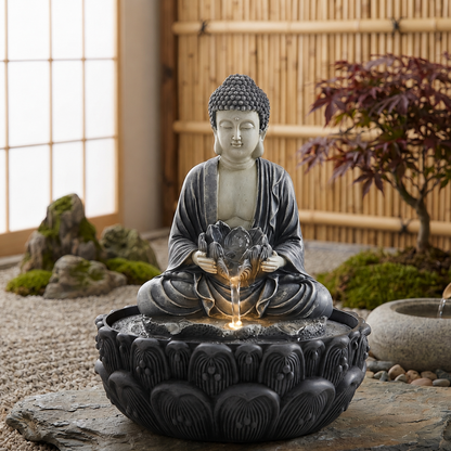 Water Fountain ALiLA ALiLa Kamal Buddha Idol Table Top Water Fall Fountain with LED Lights Home Decoration Indoor Outdoor Gift Gifting Items, 14 inches Water Fountain
