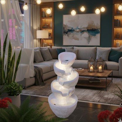 Water Fountain ALiLA ALiLa White Big Spiral Water Fountain with LED Lights for Home Living room Decor Decoration Indoor Outdoor Gift Gifting Items, 2.5 feet/30 inches Water Fountain