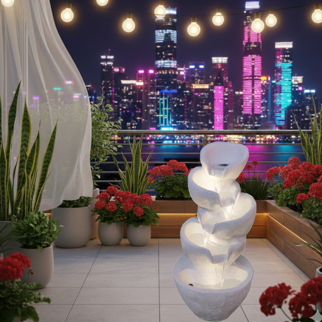 Water Fountain ALiLA ALiLa White Big Spiral Water Fountain with LED Lights for Home Living room Decor Decoration Indoor Outdoor Gift Gifting Items, 2.5 feet/30 inches Water Fountain