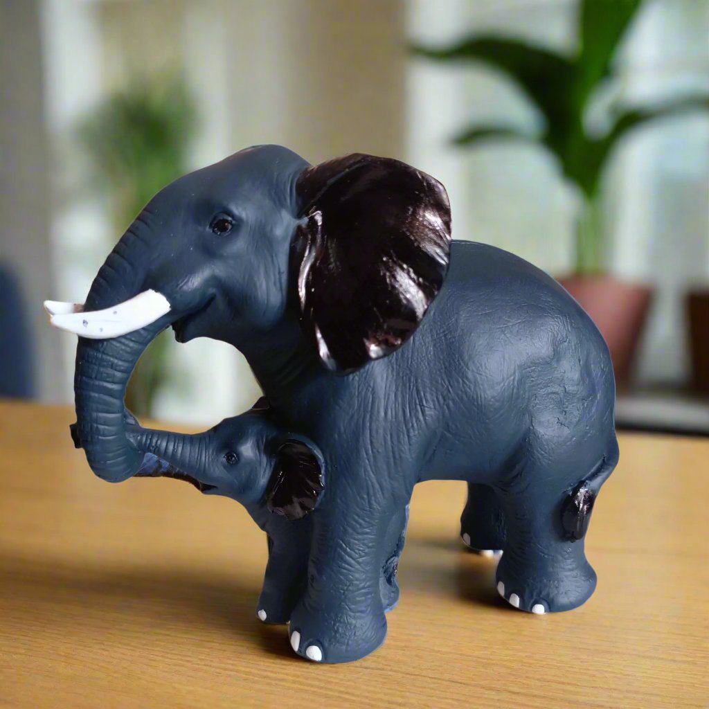 Statue ALiLA ALiLa Black Elephant with Kid Statue Showpiece Idol for Gifting & Home Table Office Desk Decoration Figurines, White Marble, 8 Inches Height Statue