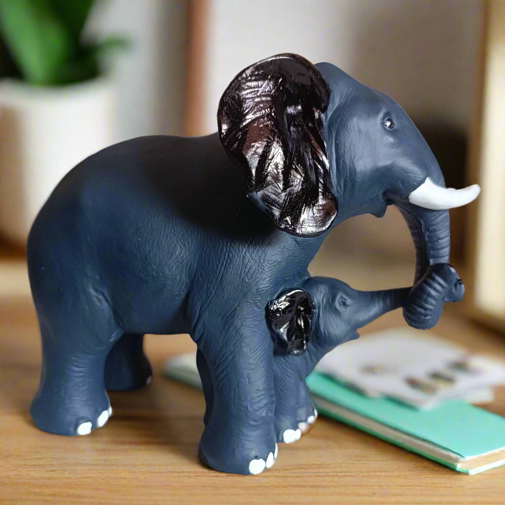 Statue ALiLA ALiLa Black Elephant with Kid Statue Showpiece Idol for Gifting & Home Table Office Desk Decoration Figurines, White Marble, 8 Inches Height Statue