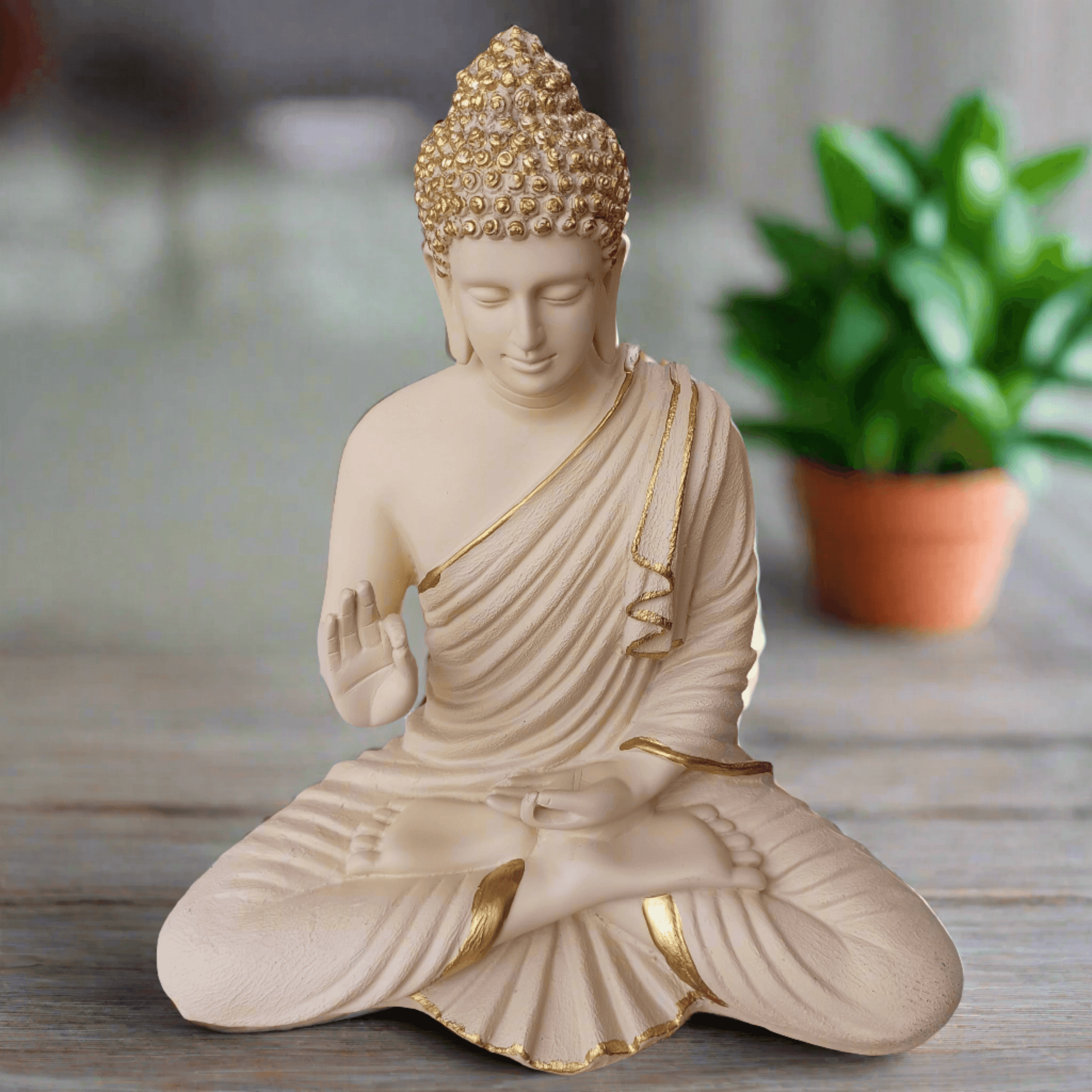 ALiLa Beige Big Size Meditating Beige Buddha Idol Vastu Statue Showpiece for Home Garden Living Room Decor Decoration Gift Gifting Items, 14 inches / 35cm / 1 Feet - ALiLA