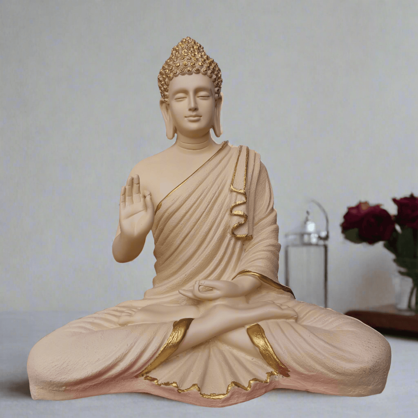 ALiLa Beige Big Size Meditating Beige Buddha Idol Vastu Statue Showpiece for Home Garden Living Room Decor Decoration Gift Gifting Items, 14 inches / 35cm / 1 Feet - ALiLA