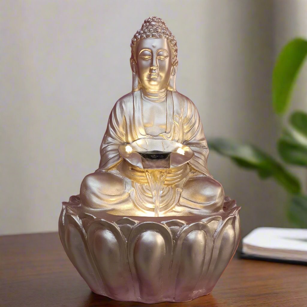 Water Fountain ALiLA ALiLa Kamal Lotus Buddha Statue Water Fountains For Home Living Room Decor with LED Lights Decoration  Indoor Outdoor Gift Gifting Items, 21 inches Water Fountain