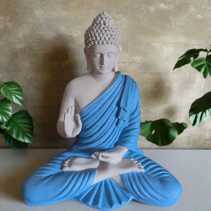 ALiLa Big Size Meditating Buddha Idol Vastu Statue Showpiece for Home Garden Living Room Decor Decoration Gift Gifting Items, 14 inches / 35cm / 1 Feet, White & Sky Blue - ALiLA