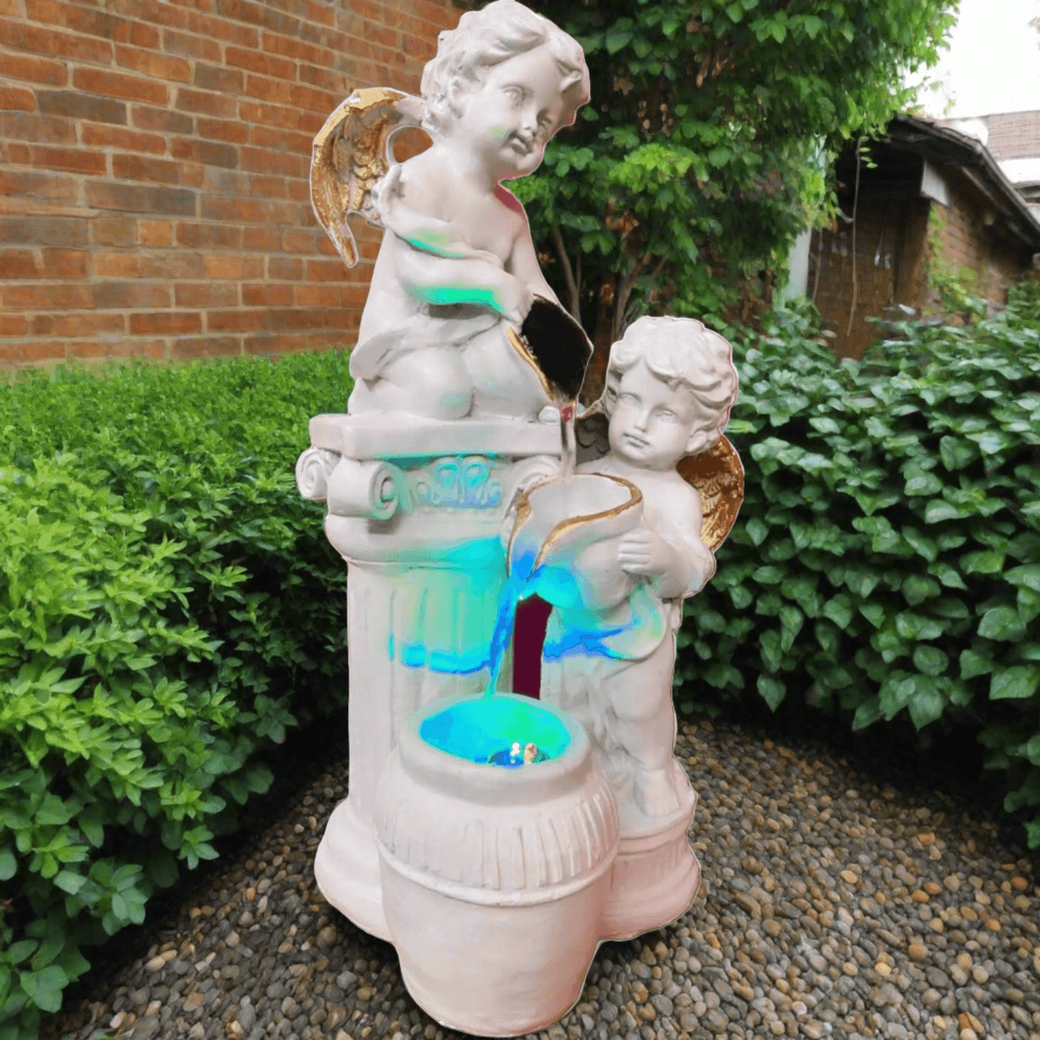 ALiLa White Angels Waterfall Fountain for Home Living Room Table Indoor Outdoor with LED Decoration Gifting Item - ALiLA