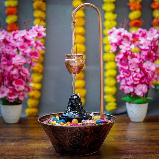 ALiLa Shivling Lord Shiva Water Fall Fountain with LED Lights Home Decor Decoration Gift Gifting Items, 18 inches Height - ALiLA