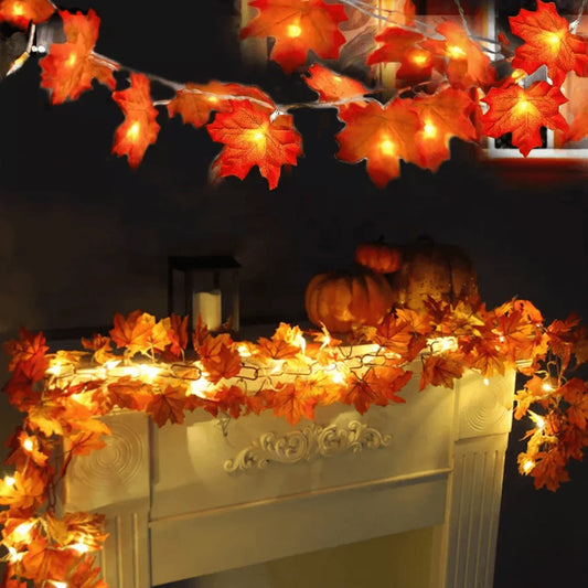 ALiLa Artificial Maple Orange Leaf Led String Lights for Home Lawn Garden Indoor Outdoor Decoration, 3.5Meter - ALiLA