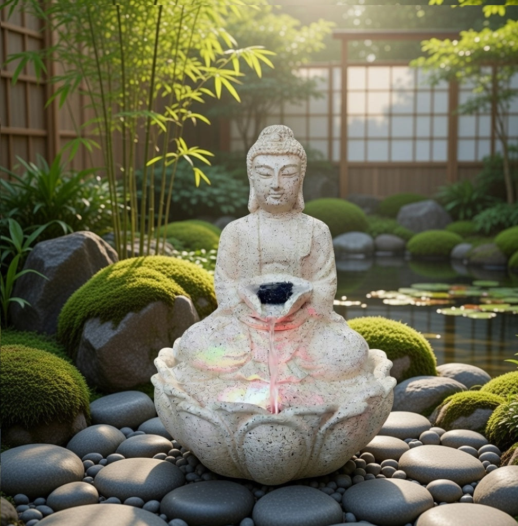 Water Fountain ALiLA ALiLa Kamal Buddha Waterfall Fountain with LED for Home, Living Room, Office table, Balcony, Garden & Lawn decoration & Gifting item Water Fountain