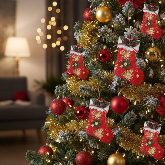 Christmas ALiLA ALILA Set of 4 Christmas Stockings | Xmas Gift Socks for Tree, Door, Window & Wall | Hanging Christmas Socks Set Decoration Items for Party, Home & Festive Ornament Decor Christmas