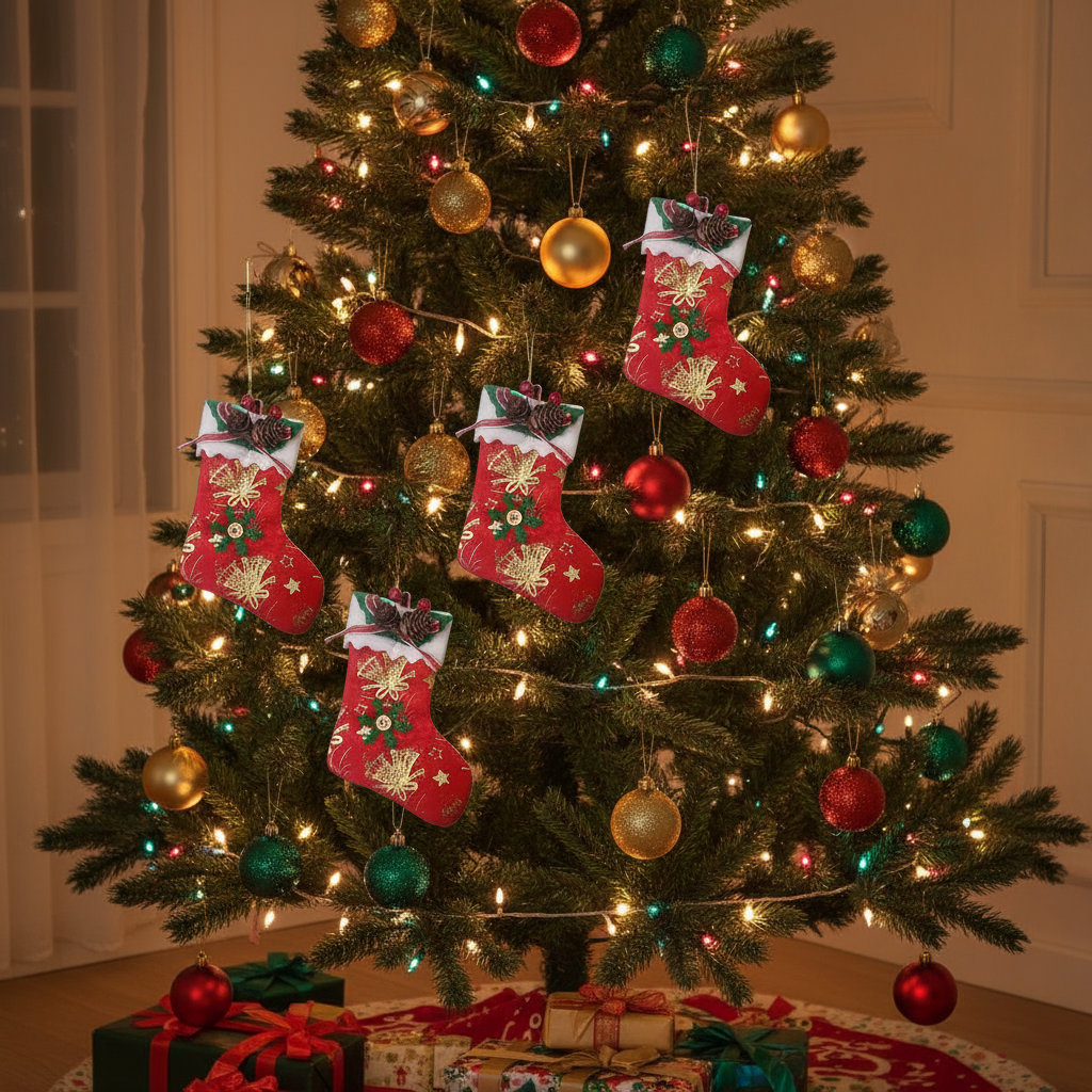 Christmas ALiLA ALILA Set of 4 Christmas Stockings | Xmas Gift Socks for Tree, Door, Window & Wall | Hanging Christmas Socks Set Decoration Items for Party, Home & Festive Ornament Decor Christmas