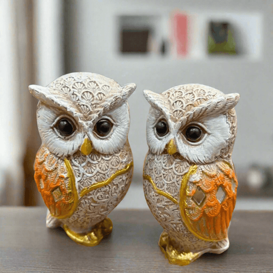 ALiLa Elegant Owl Figurine Handcrafted Decorative Owls Statue Idol For Home Living Room Décor & Gifting, Set of 2 - ALiLA
