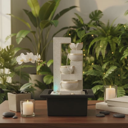 ALiLa Diya Waterfall LED Fountain for Office, Table, Living Room, Lawn, Garden Decoration or Gifting item