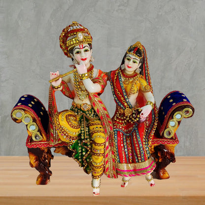 Statue ALiLA Radha Krishna Ji On Sofa God Idol Murti Figurine Pooja Room  Wedding Gift Items for Mandir/Temple/Home/Office, 37 x 16 x 33 cm Statue