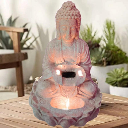 ALiLa Kamal Buddha Idol Table Top Water Fall Fountain with LED Lights Home Decor Decoration Indoor Outdoor Gift Gifting Items, 21 inches - ALiLA