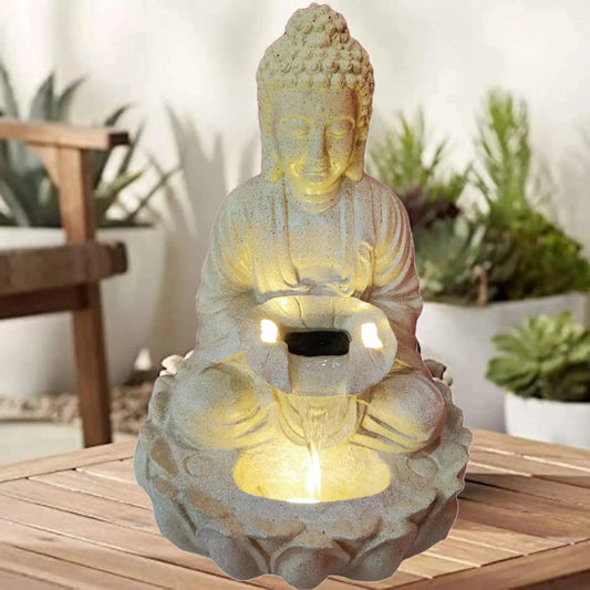 ALiLa Kamal Lotus Buddha Statue Water Fountains For Home Living Room Decor with LED Lights Decoration Indoor Outdoor Gift Gifting Items, 21 inches - ALiLA