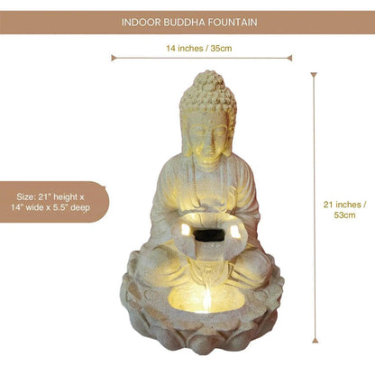 ALiLa Kamal Buddha Idol Table Top Water Fall Fountain with LED Lights Home Decor Decoration Indoor Outdoor Gift Gifting Items, 21 inches - ALiLA